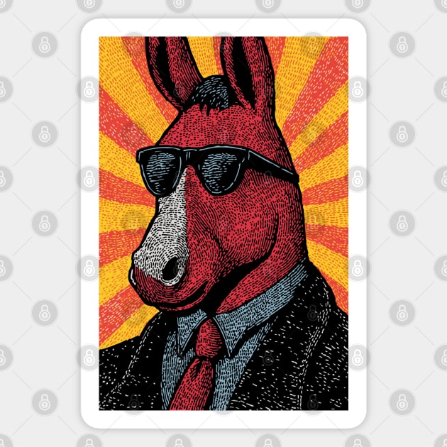 Cool Donkey in Suit - Retro Sunburst Magnet by TuncGK